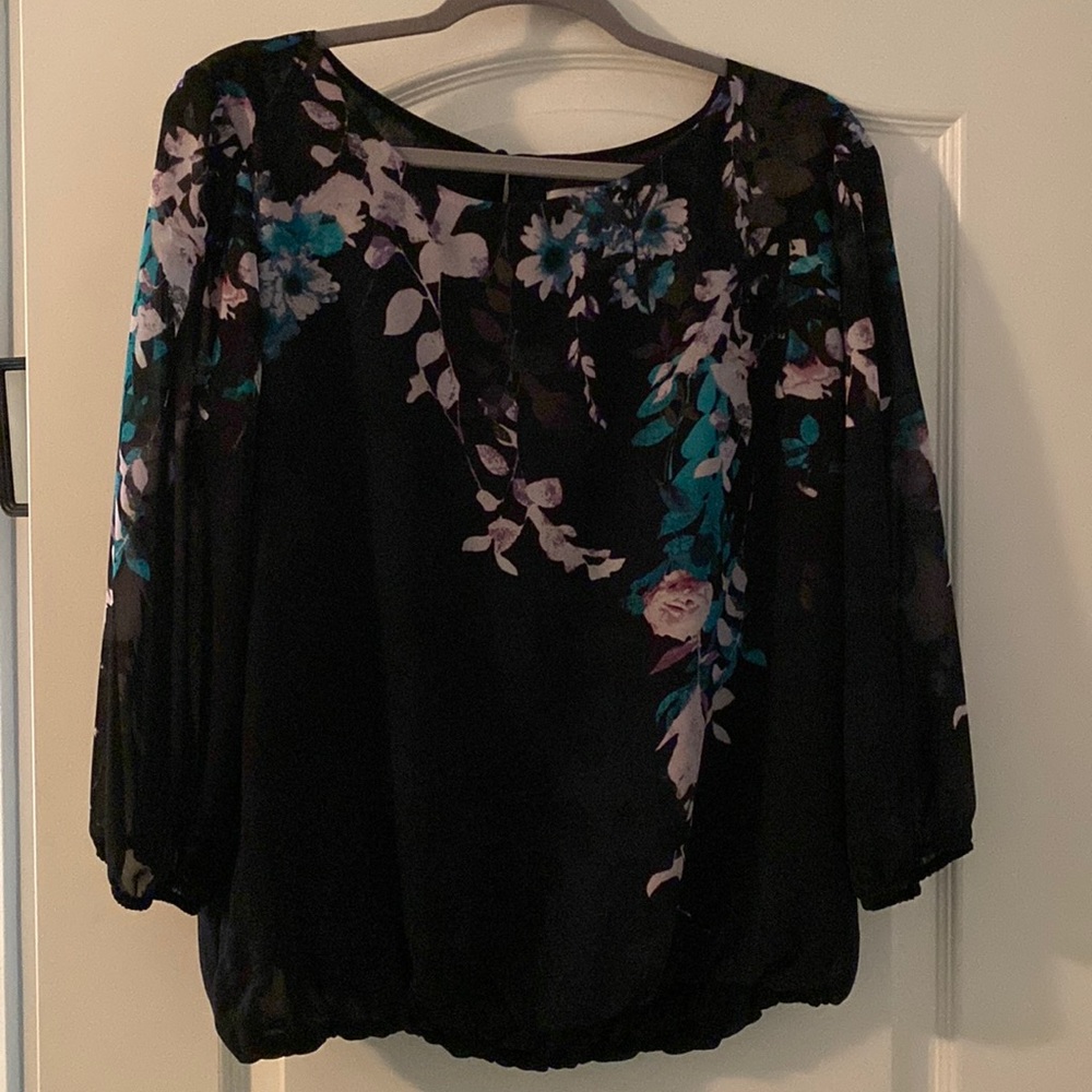 New York and Company 3/4 Sheer Sleeve Floral Blouse